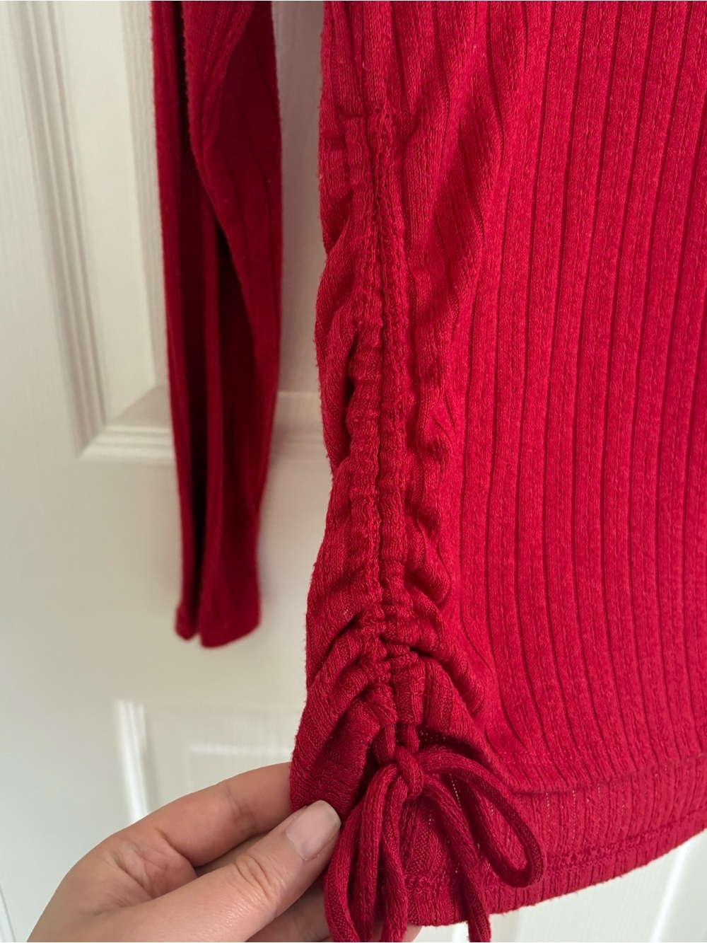 BCX Women's Deep Red Ribbed Long-Sleeve Top with Side Ruching - Picture 4 of 5